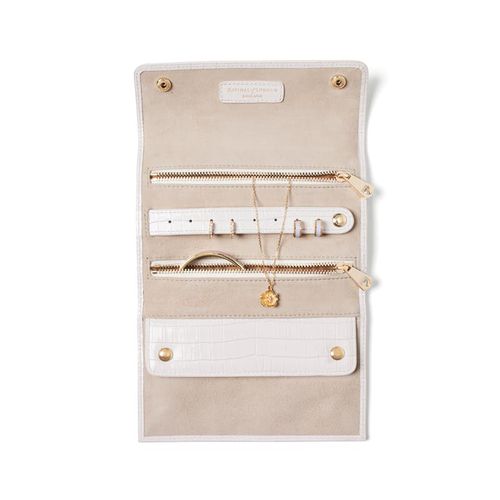 Travel Jewellery Roll in Deep Shine Chalk White Small Croc