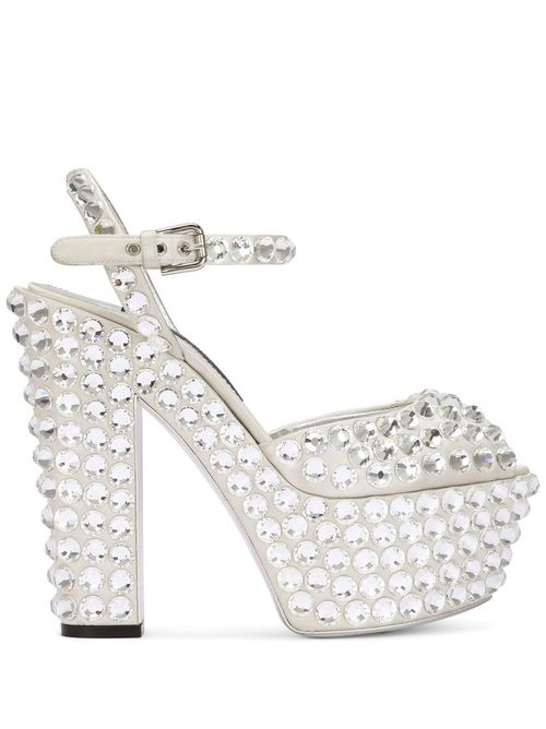 Rhinestone-embellished platform sandals - White