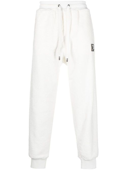 Gold-tone logo cotton track pants - White
