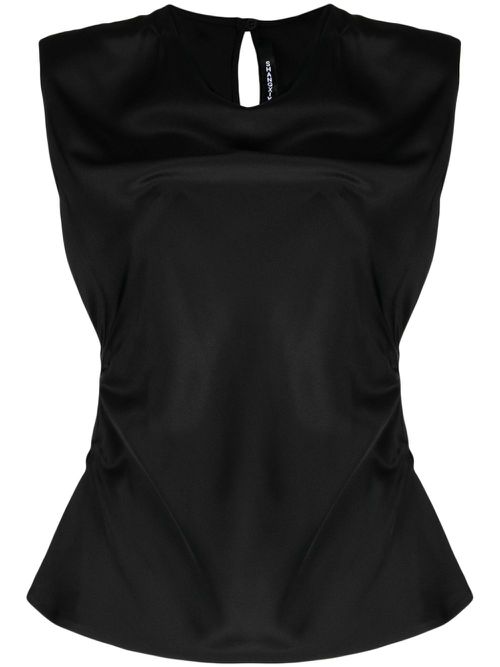 Ruched silk-satin top - Black
