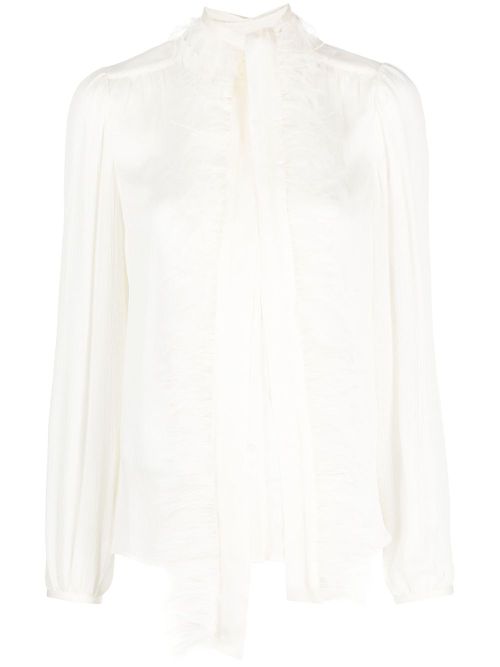 Layered feather-trim blouse - Neutrals