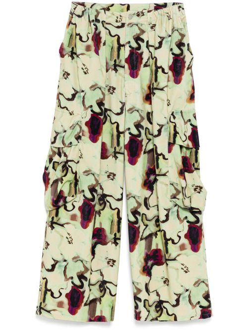 Watercolor Floral cargo pant - Green