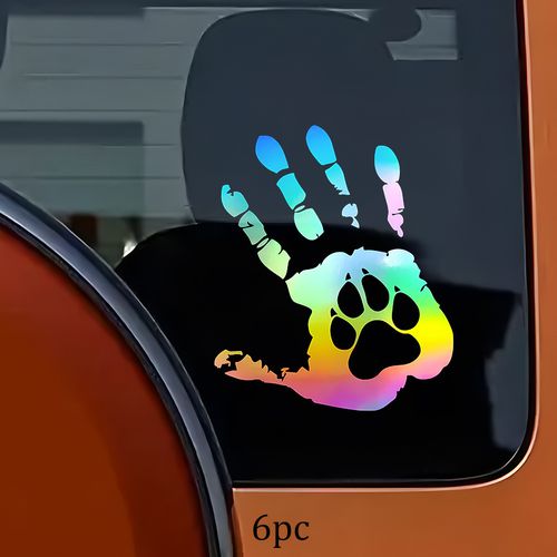 TEMU 6pcs, Car Decals, Pattern Stickers - Rainbow Handprint And Paw - Suitable For Car Rear, Motorcycle Surface, Truck, Laptop, Window, Cup, Wa