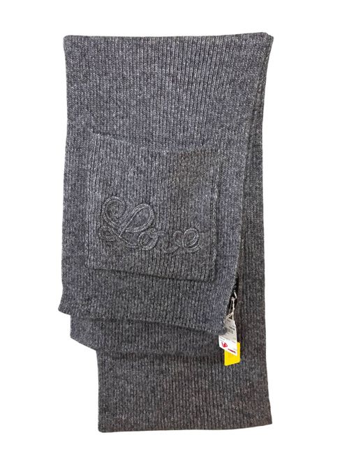 Women's Knit Embroidered Love Scarf With Fringe In Charcoal