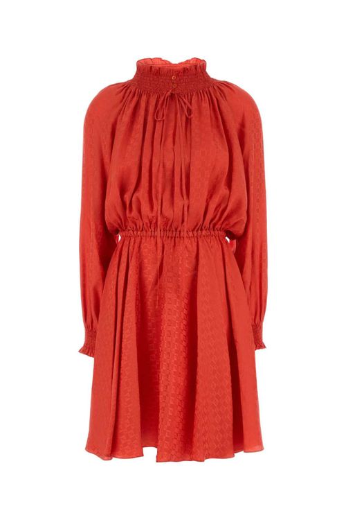 Red Silk Jacquard Dress