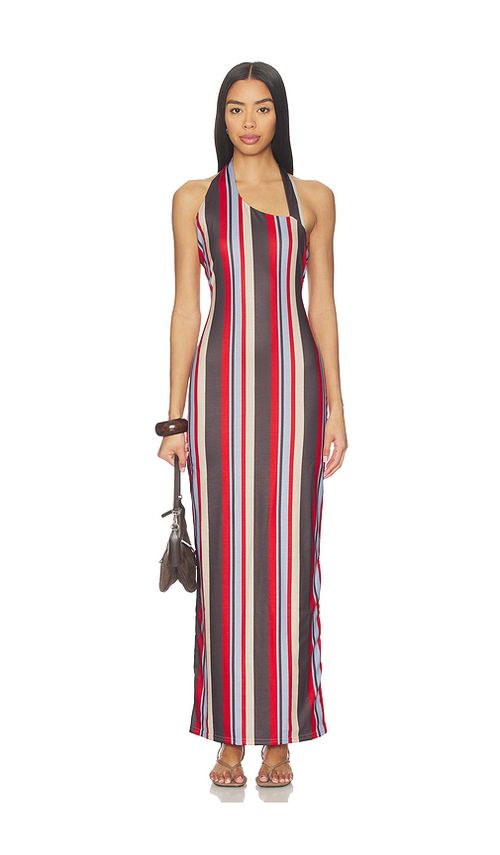 SNDYS Sherri Asymmetrical Maxi Dress in Multi Stripe. M also in L, S, XL, XS