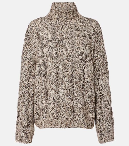 Cable-knit wool and cashmere turtleneck sweater