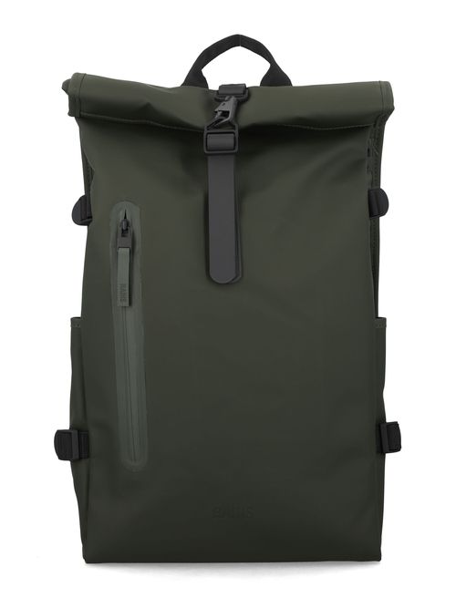 Rolltop Large Waterproof Backpack with Laptop Pocket Green Polyester Coating - Unisex