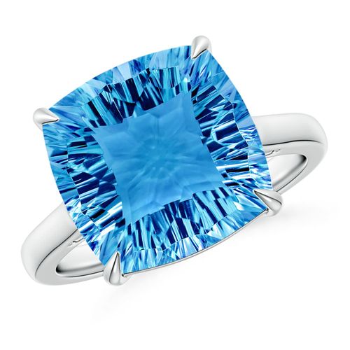 Angara 6.6 Carats Claw-Set Cushion Swiss Blue Topaz Solitaire Cocktail Ring in Platinum