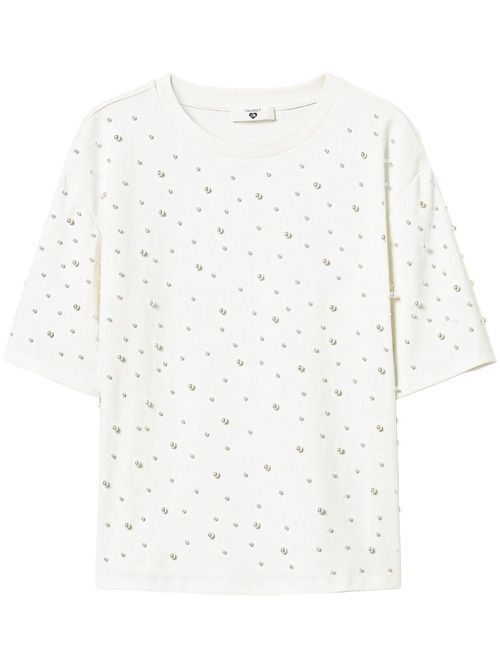 Pearl-detailing t-shirt - White