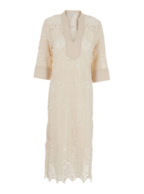 Lace Cotton Maxi Dress — Beige