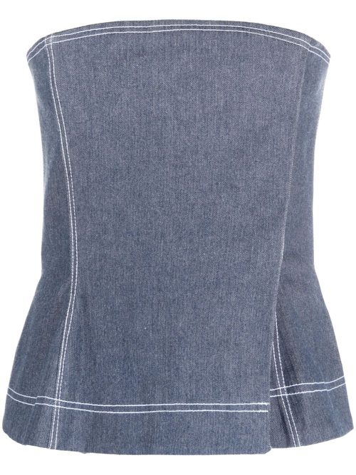 Contrasting-stitch bustier top - Blue