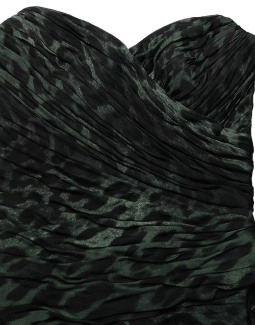 Silk Leopard Print Bustier Draped Dress — Green
