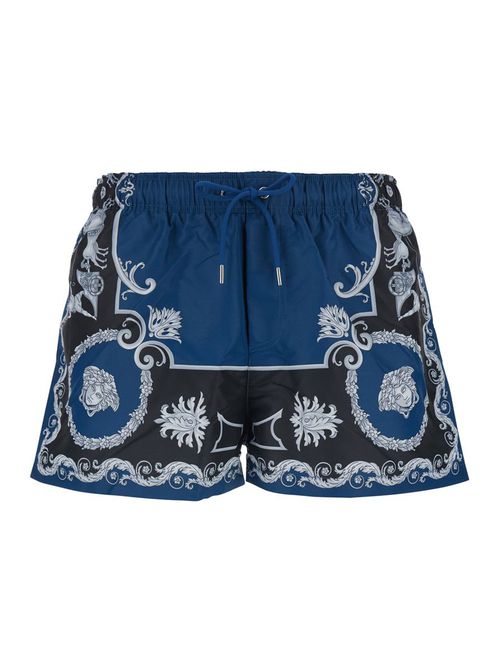 Blue Swimsuit With All-Over Geometric Print In Tech Fabric Man