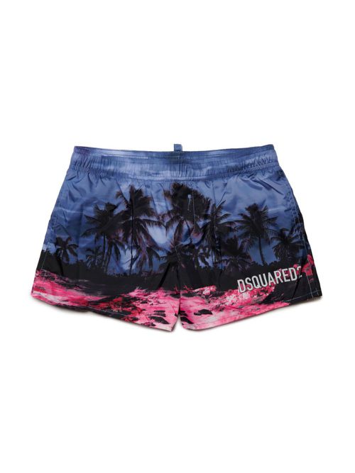 Palm tree-print swim shorts - Blue