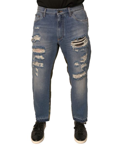 Tattered Straight Cropped Denim Jeans — Blue