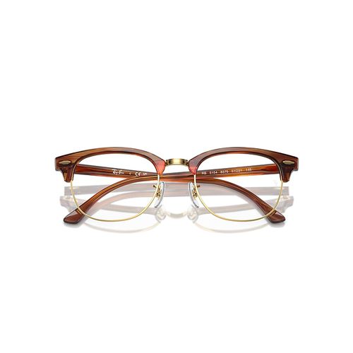 Ray-Ban Clubmaster Optics Optical Striped Brown Frame Clear Lenses Polarized 53-21