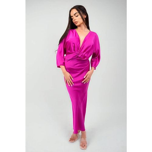 Ikrush Kylie V-Neck Twist Front Midi Dress In Magenta