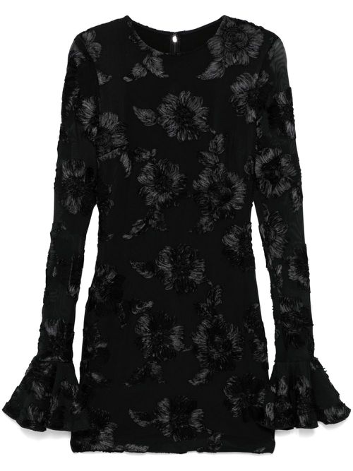 Floral-embroidered mesh mini dress - Black