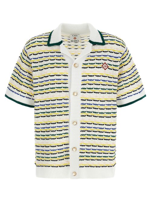Tuck Stitch Cotton Knit Shirt — Multicolor