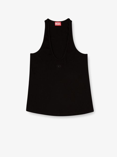 Embroidered Logo Ribbed Cotton Tank Top — Black