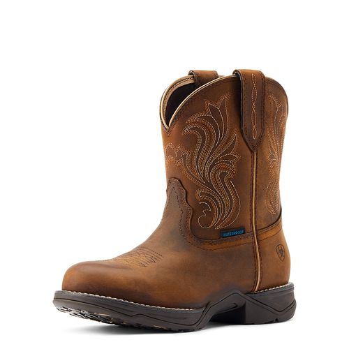 Women's Anthem Round Toe Shortie Waterproof Western Boots in Glazed Brown, B Medium Width