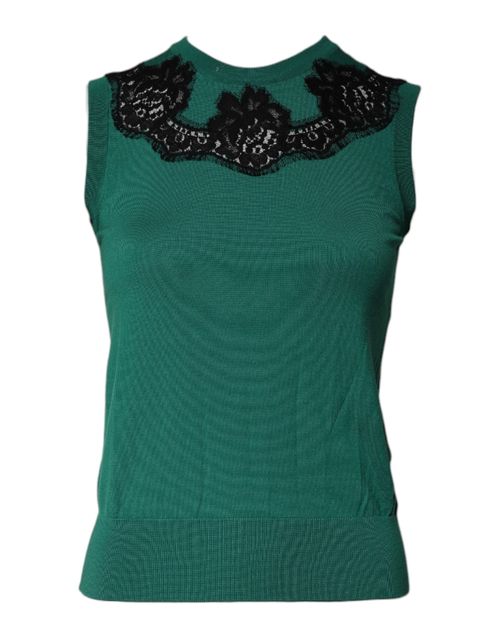 Lace-Trimmed Wool Tank Top — Green