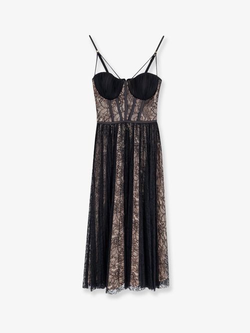 Corset-Detail Lace Dress — Black
