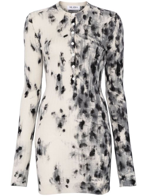 Abstract-print mini dress - White
