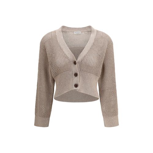 Sequined Mesh Cardigan — Beige
