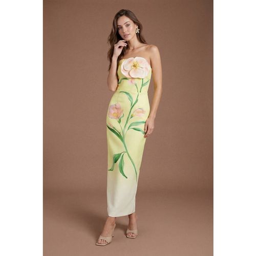 Coast Bandeau 3D Flower Printed Pencil Dress In Yellow