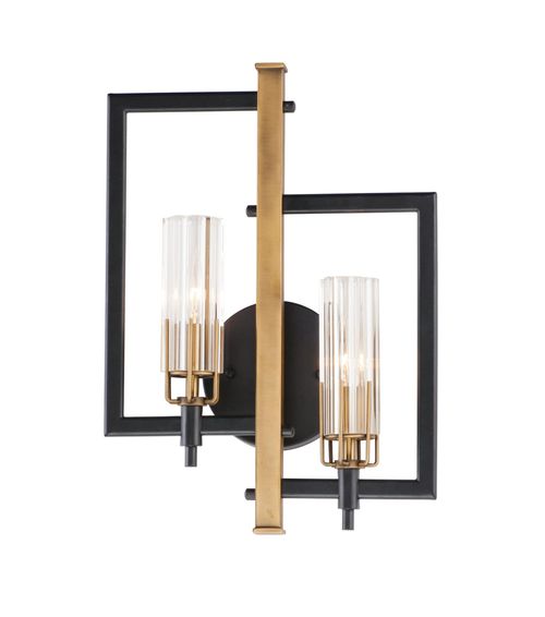 Maxim Flambeau 2-Light Wall Sconce in Black and Antique Bra
