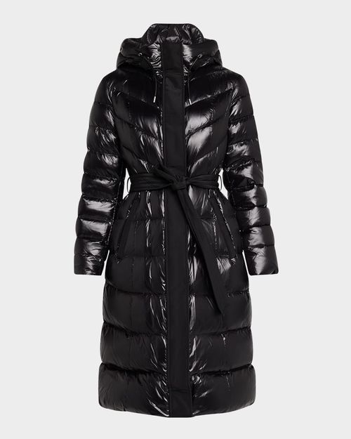 Coralia Lustrous Light Down Coat with Sash Belt