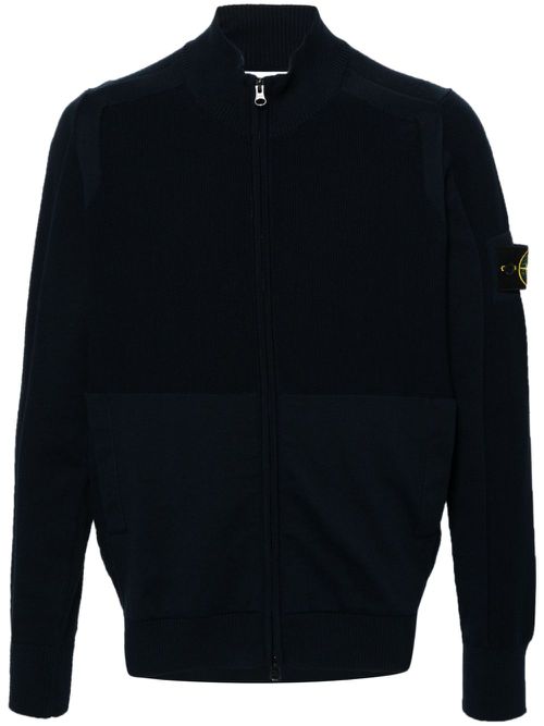 Compasse-badge knitted cardigan - Blue