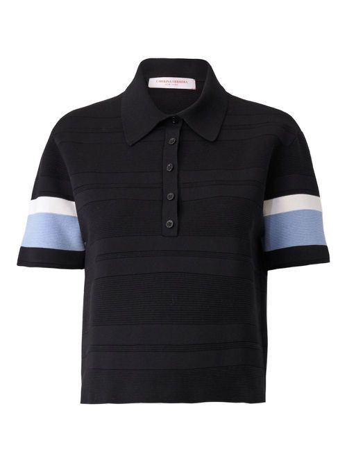 Stripe-detail polo top - Black