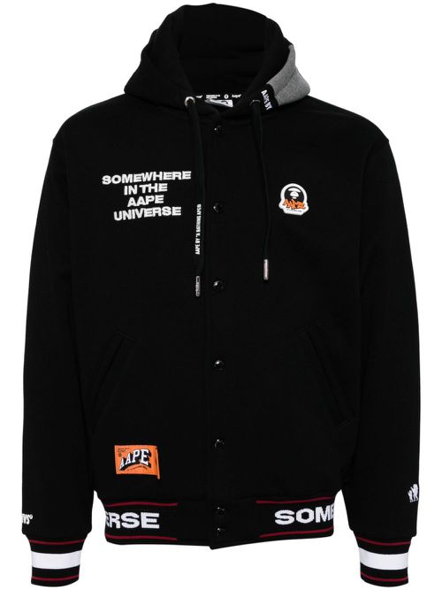 Moonface logo hooded varsity jacket - BLACK