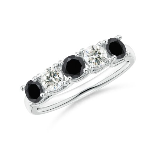Angara 0.99 Carat Half Eternity Five Stone Enhanced Black and White Diamond Wedding Ring in 14K White Gold