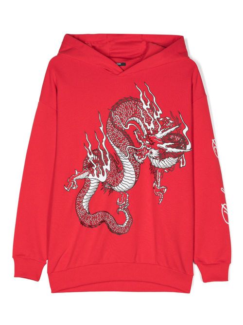 3D Dragon-print hoodie - Red