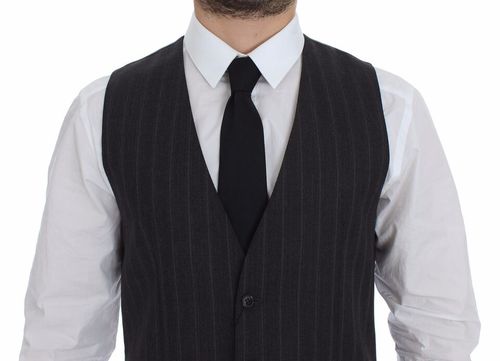 Gray Striped Wool Vest — Gray