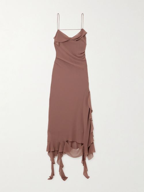 navy blue dress for baby girl ACNE STUDIOS Asymmetric Layered Ruffled Chiffon Midi Dress