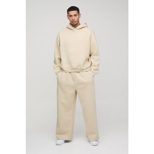 Mens Beige Oversized Boxy Hooded Wide Leg Tracksuit, Beige