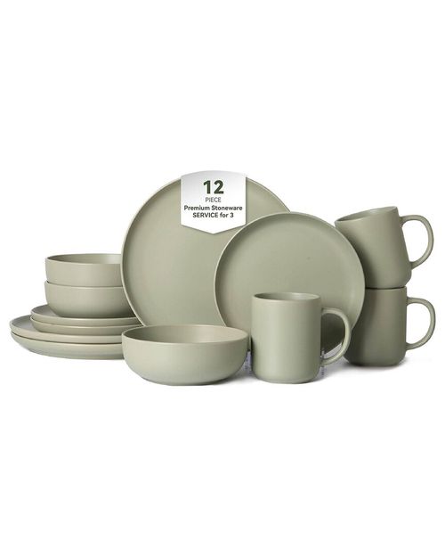 12Pc Stoneware Dinnerware Set With Mugs