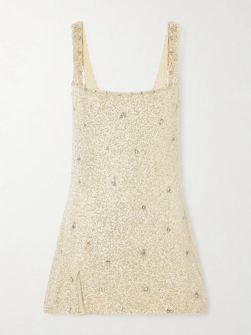Pamela Crystal-embellished Beaded Tulle Mini Dress