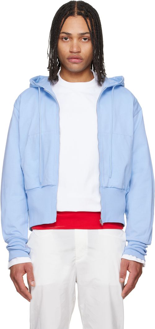 Blue Wide Band Zip-Up Hoodie