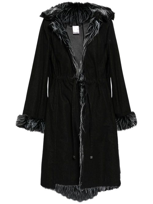 2002 faux-fur trim velvet coat - Black