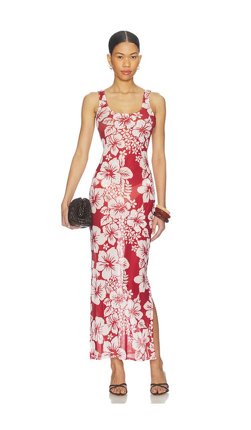 Leslie Amon Roselle Mesh Dress in Red. L. Also in M, S