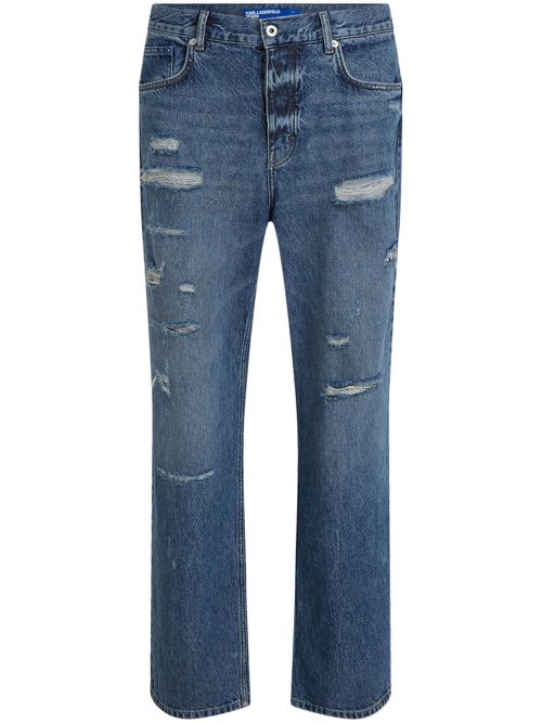 Distressed-effect mid-rise loose-fit jeans - Blue