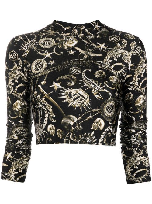 Graphic-print three-quarter sleeve T-shirt - Black