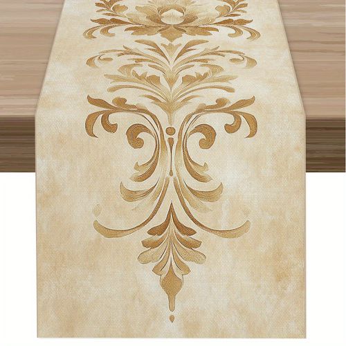 TEMU Elegant Table Runner - Polyester, , Long Rectangular Design With Intricate Floral Patterns, Home Decor, Indoor/outdoor Use, Dining Table
