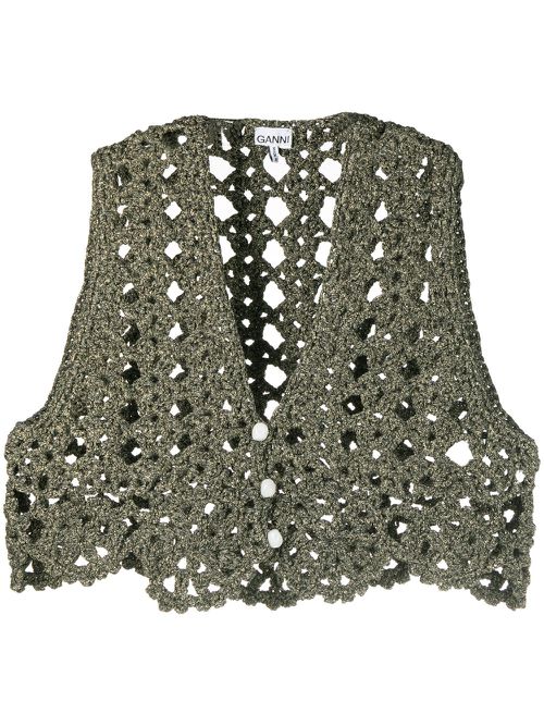 Crochet-knit crop top - Black
